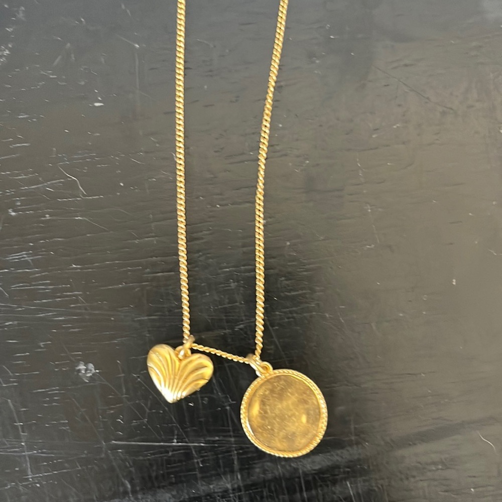 Madewell gold necklace coin and heart charm